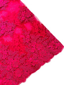 Corded Floral 3D Fabric - Fuchsia - Embroidered Floral Design on Lace Mesh Fabric by Yard