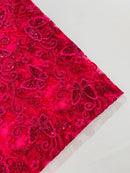 Butterfly Swirl Lace Fabric - Fuchsia - Metallic Sequins Design on Lace Fabric By Yard
