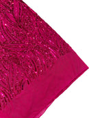 Curvy Line Design Fabric - Fuchsia - 4 Way Stretch Sequins Design Mesh Lace Fabric by Yard