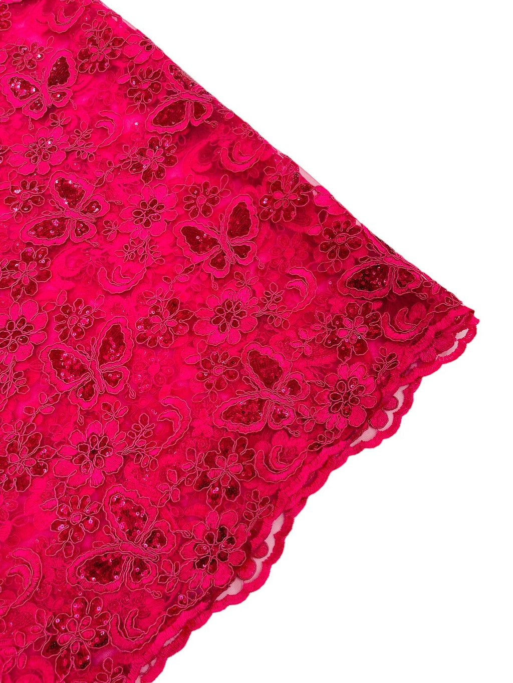 Butterfly Sequins Fabric - Fuchsia - Metallic Floral Butterfly Design on Lace Fabric By Yard