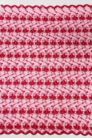 Embroidered Flower Fabric - Fuchsia - Floral Design Scalloped Border Fabric By Yard