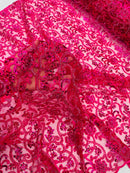 Embroidery Floral Bead Fabric - Fuchsia - Bridal Embroidery Beaded Floral  Fabric Sold by Yard