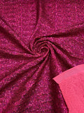 Mini Glitz Sequins Milliskin - Fuchsia Holographic on Coral - 4 Way Stretch Milliskin Nylon Spandex Fabric Sold By Yard