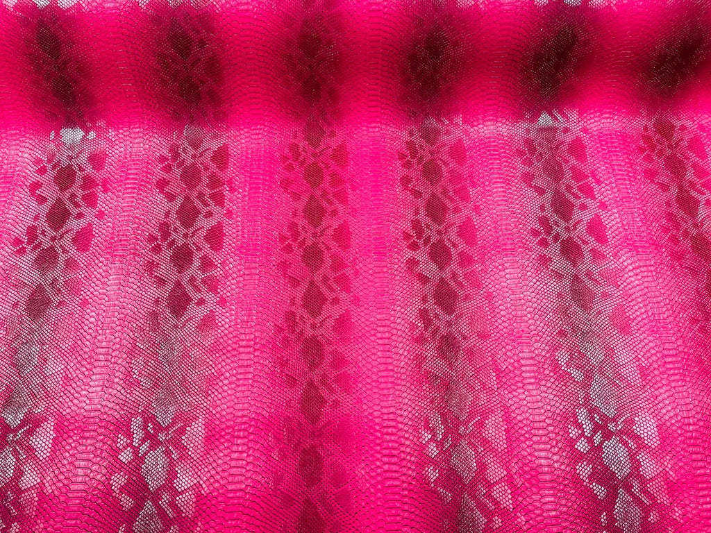 Vinyl Fabric - FUCHSIA Faux Viper Snake Skin Leather Upholstery - 3D Scales - By The Yard