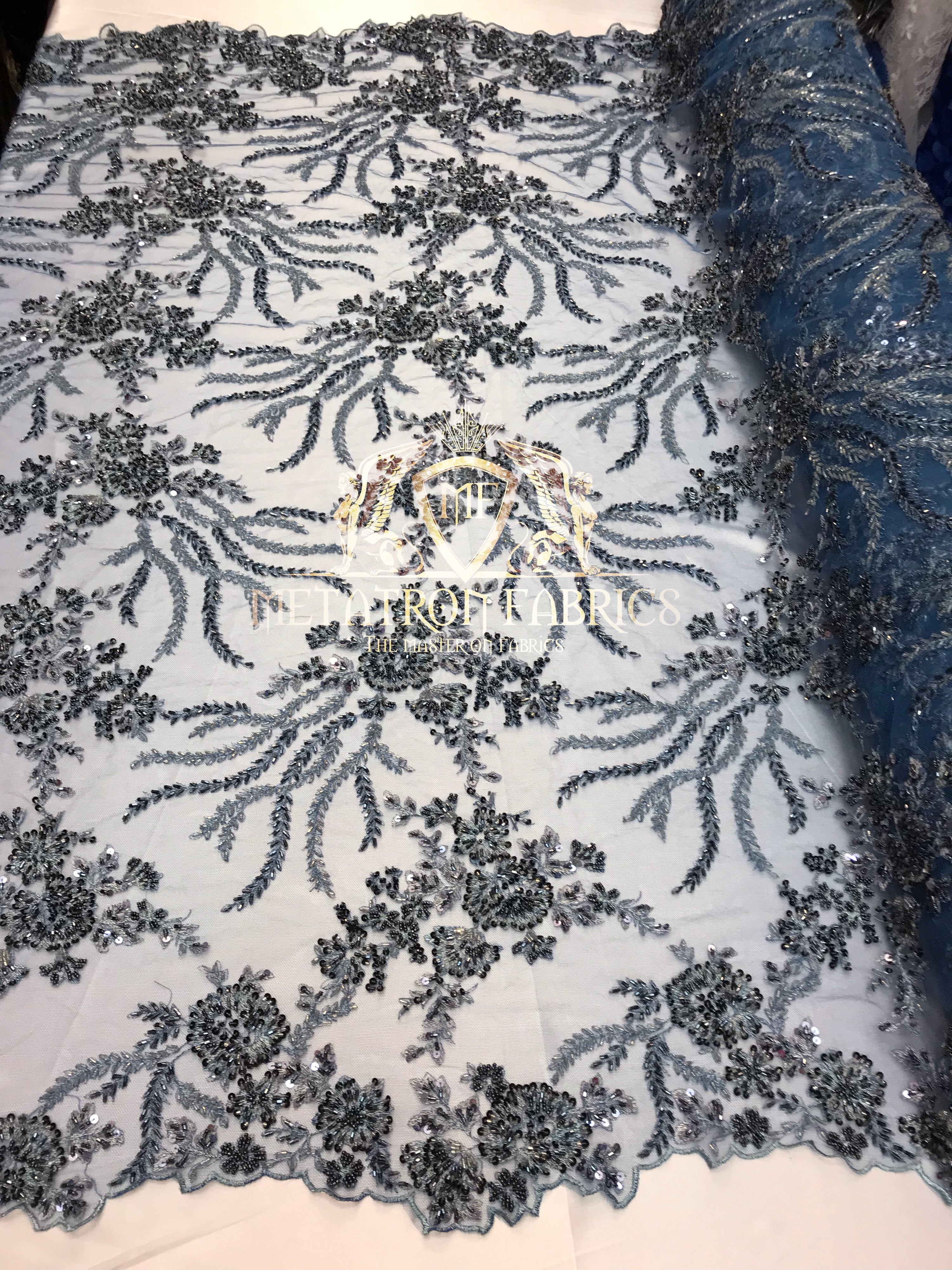 Beaded - Multi Color - Fancy Flower Design Sequins Fabric with Beads Sold By The Yard