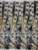 Multi-Color Sequins Design - Gold / Black / Grey - 4 Way Stretch Sequins Fabric By The Yard