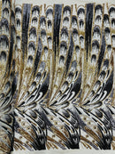 Multi-Color Sequins Design - Gold / Black / Grey - 4 Way Stretch Sequins Fabric By The Yard