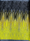 Multi-Color Fabric - Gold / Black / Yellow - Feather Shape Sequins Fabric Sold By Yard