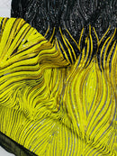 Multi-Color Fabric - Gold / Black / Yellow - Feather Shape Sequins Fabric Sold By Yard