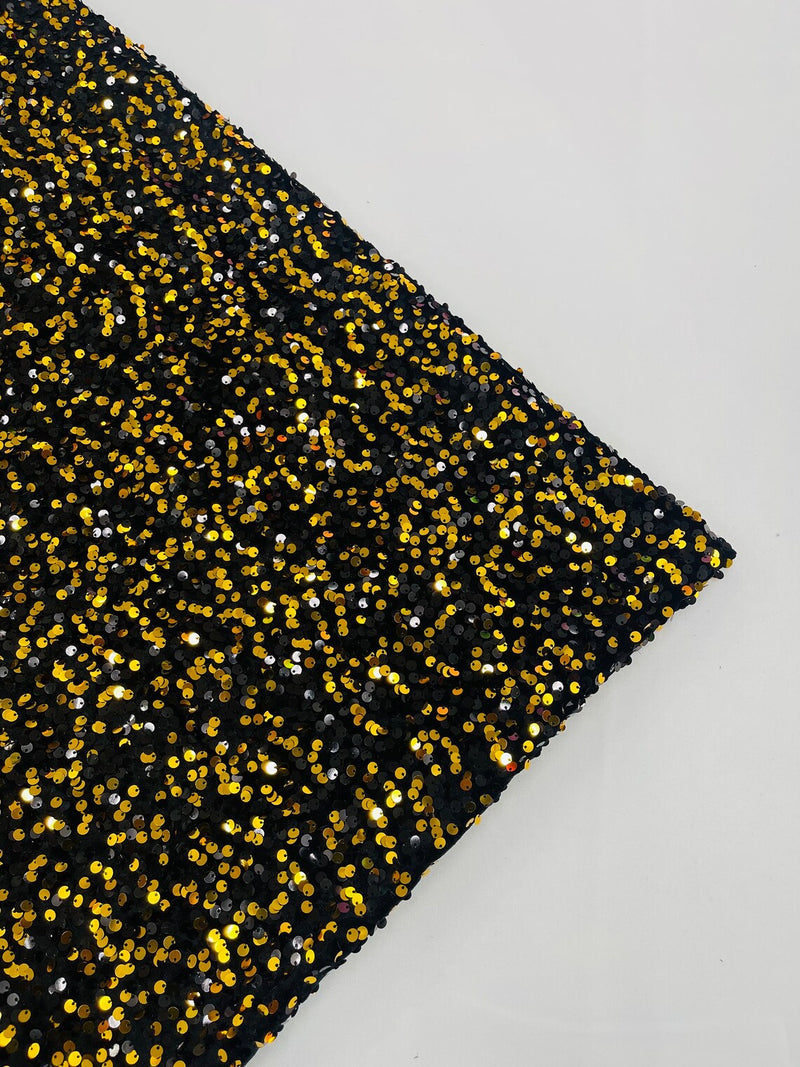 Stretch Velvet Sequins Fabric - Gold / Black - Velvet Sequins 2 Way Stretch 58/60” By Yard