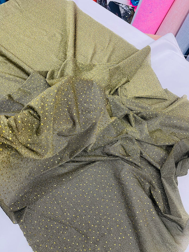 Shimmer Glitter Rhinestone Fabric - Gold / Black - Rhinestone Shiny Sparkle Stretch Glitter Fabric By Yard