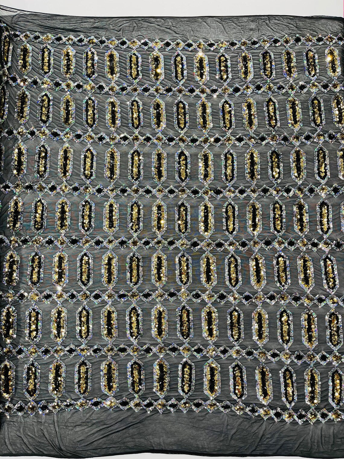 Geometric Stretch Sequin - Fancy Gem Jewel Design on Mesh Pick Color - 25 Yard Roll