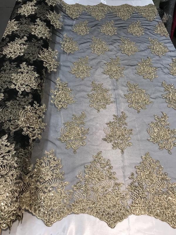Flower Lace Fabric - Floral Clusters Embroidered Lace Mesh Fabric - 25 Yard Roll