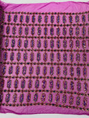 Fancy Gem Jewel Fabric - Gold / Magenta - Geometric Stretch Sequins Design on Mesh By Yard