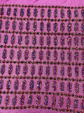Fancy Gem Jewel Fabric - Gold / Magenta - Geometric Stretch Sequins Design on Mesh By Yard