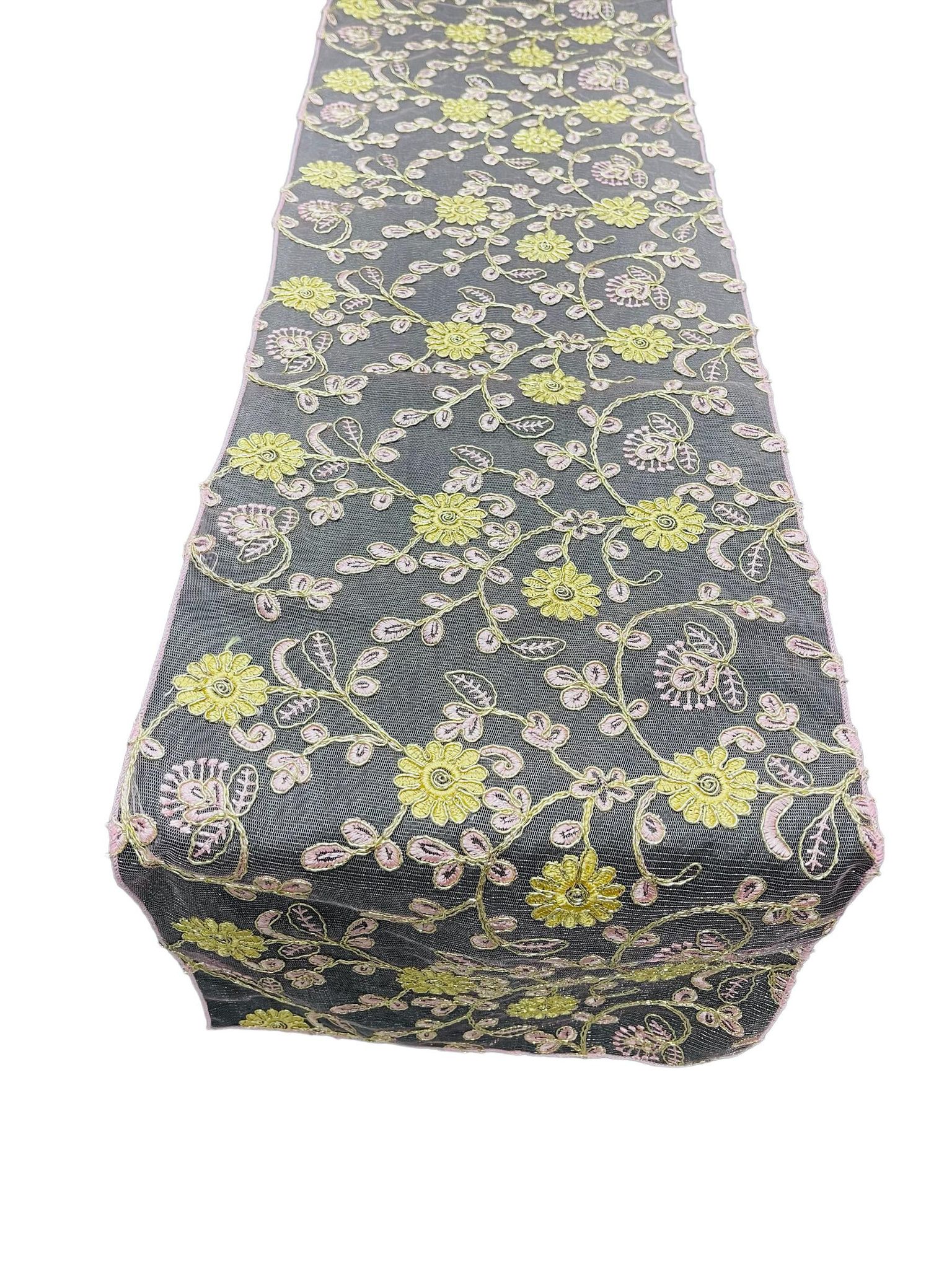 12" x 90" Metallic Flower Table Runner - Gold / Mauve - Fancy Runner for Event Decor
