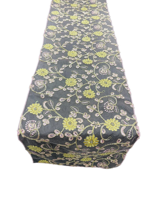 12" x 90" Metallic Flower Table Runner - Gold / Mauve - Fancy Runner for Event Decor
