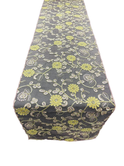12" x 90" Metallic Flower Table Runner - Gold / Pink - Fancy Runner for Event Decor