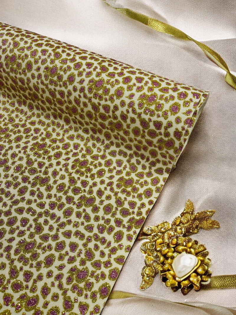 Chunky Leopard Glitter Vinyl - Gold / Purple - 54" Wide Crafting Glitter Vinyl Fabric By Yard