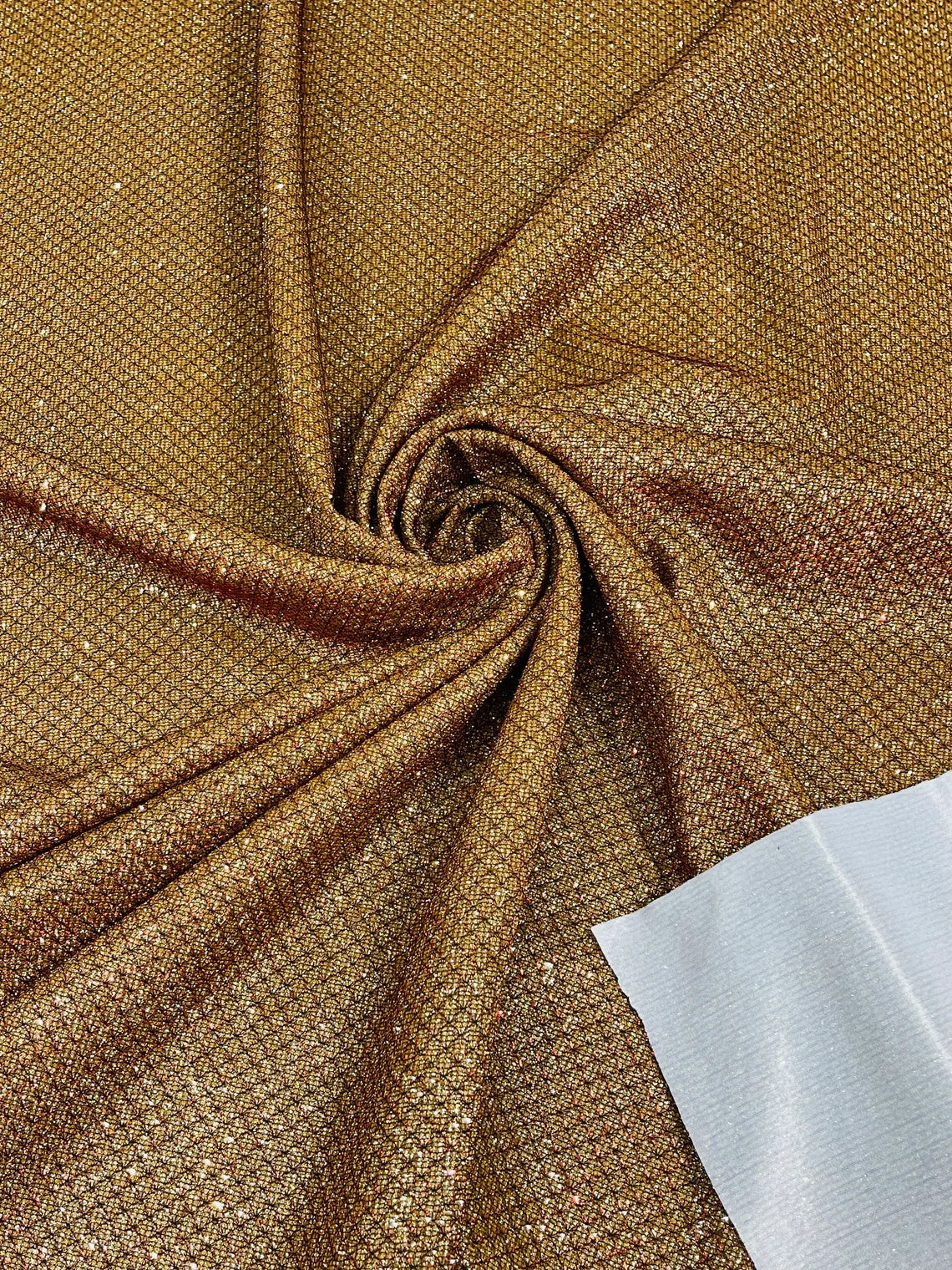 Diamond Shimmer Glitter Fabric - Gold / Red - Sparkle Stretch Luxury Shiny Fabric By Yard