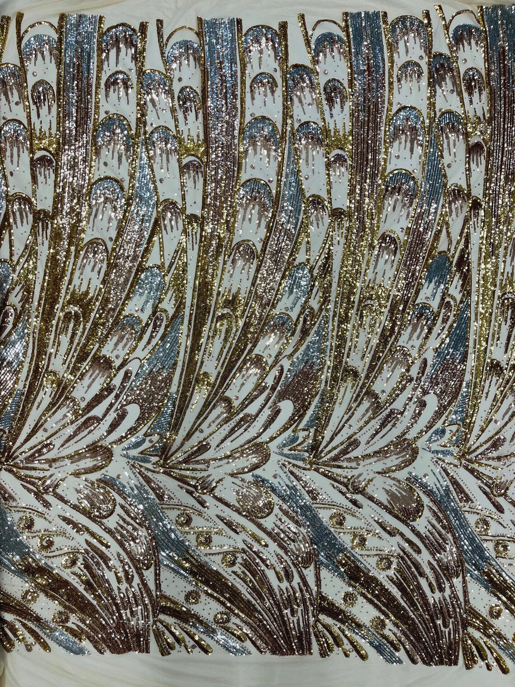 Multi-Color Sequins Design - Gold/Silver/Rose Gold - 4 Way Stretch Sequins Fabric By The Yard