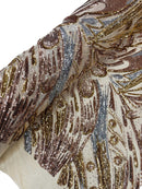 Multi-Color Sequins Design - Gold/Silver/Rose Gold - 4 Way Stretch Sequins Fabric By The Yard