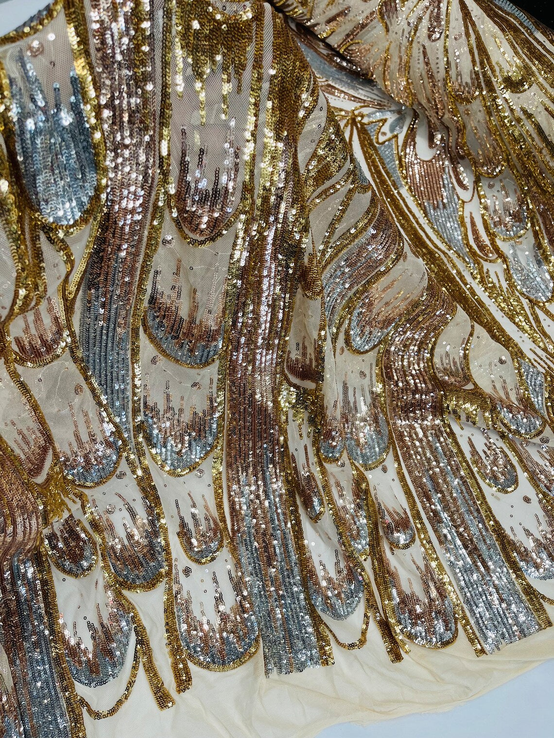 Sequins Color Combination Multi-Color Sequins Design - Gold/Silver/Rose Gold - 4 Way Stretch Seq