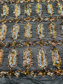 Fancy Gem Jewel Fabric - Gold / Silver on Black - Geometric Stretch Sequins Design on Mesh By Yard