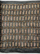 Fancy Gem Jewel Fabric - Gold / Silver on Black - Geometric Stretch Sequins Design on Mesh By Yard