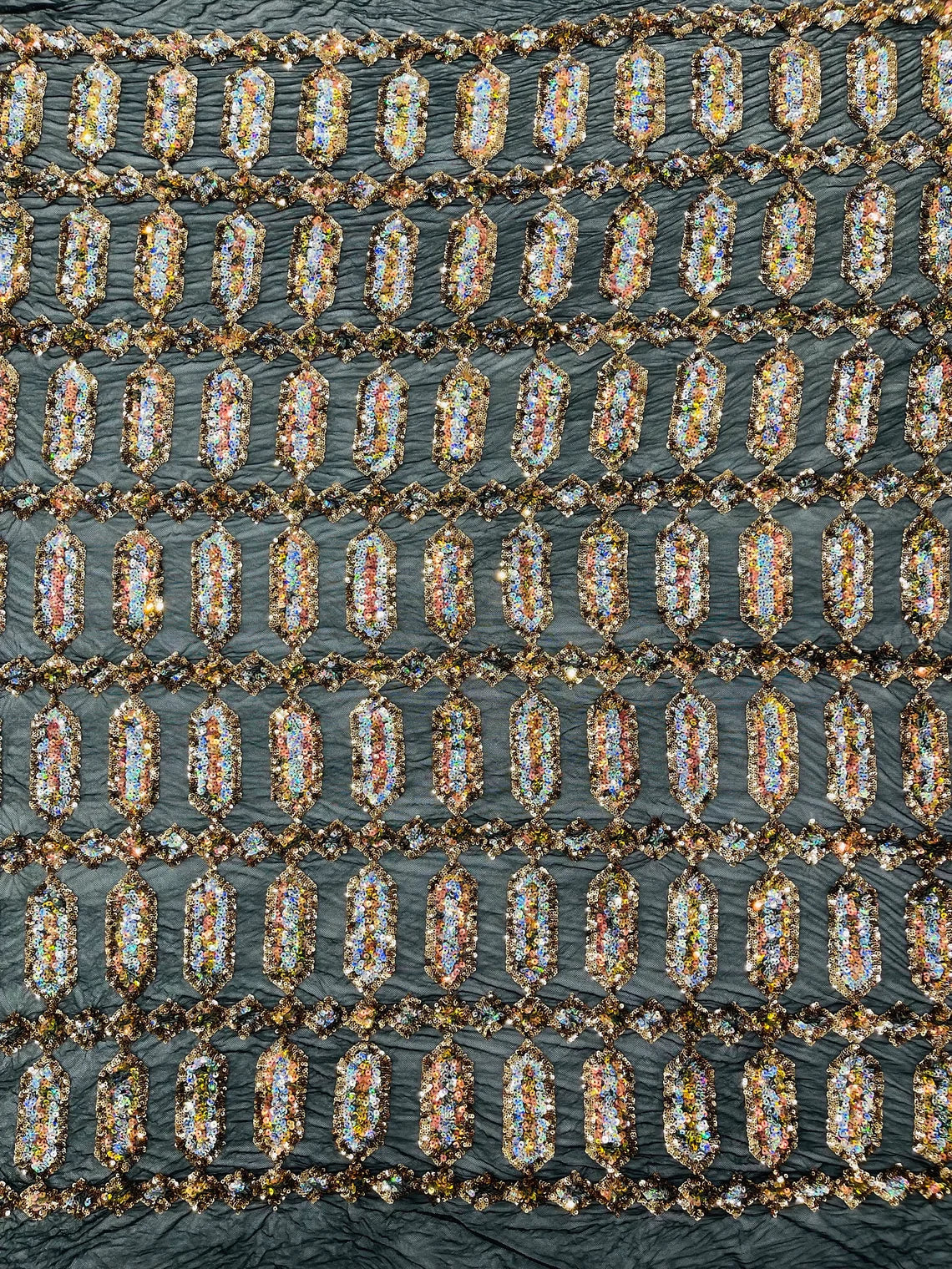 Geometric Stretch Sequin - Fancy Gem Jewel Design on Mesh Pick Color - 25 Yard Roll