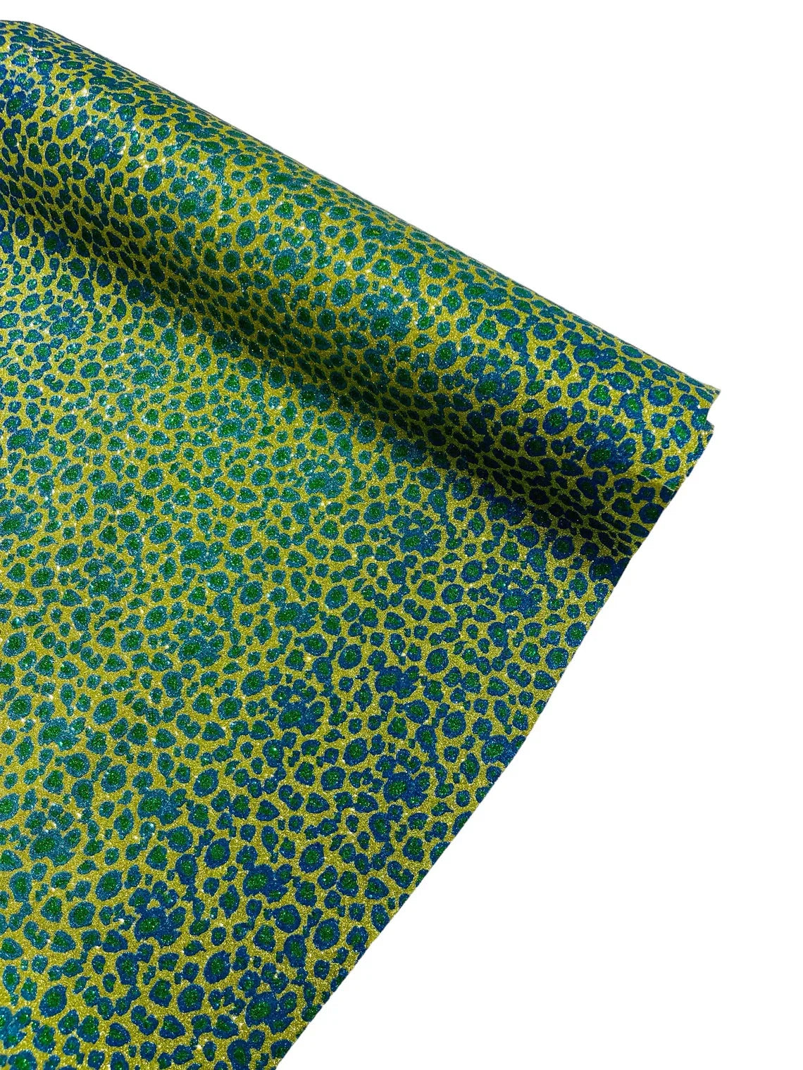 Chunky Leopard Glitter Vinyl - Gold / Turquoise - 54" Wide Crafting Glitter Vinyl Fabric By Yard