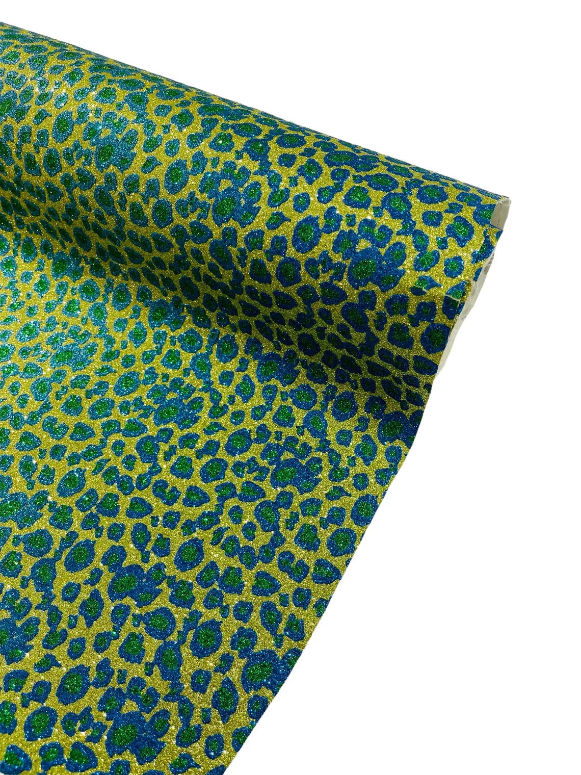 Chunky Leopard Glitter Vinyl - Gold / Turquoise - 54" Wide Crafting Glitter Vinyl Fabric By Yard