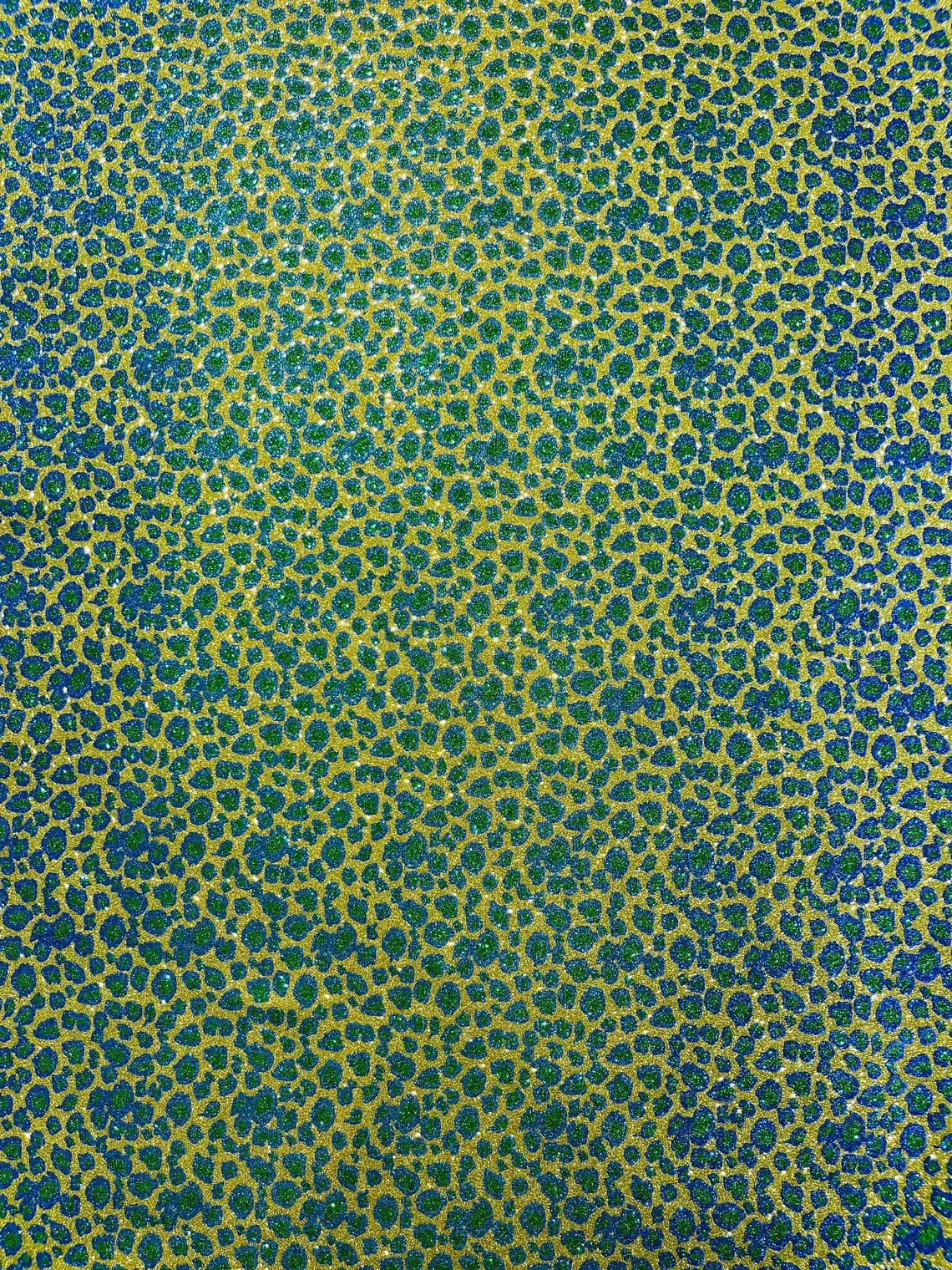 Chunky Leopard Glitter Vinyl - Gold / Turquoise - 54" Wide Crafting Glitter Vinyl Fabric By Yard