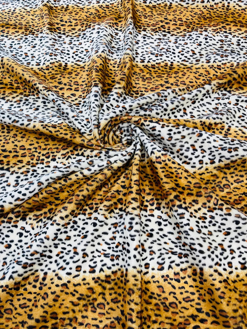 Leopard Velboa Faux Fur Fabric - Gold / White - Cheetah Animal Print Velboa Fabric Sold By The Yard