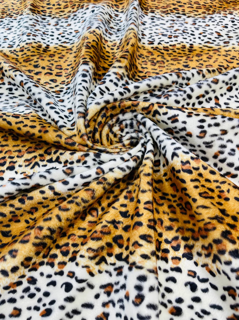 Leopard Velboa Faux Fur Fabric - Gold / White - Cheetah Animal Print Velboa Fabric Sold By The Yard