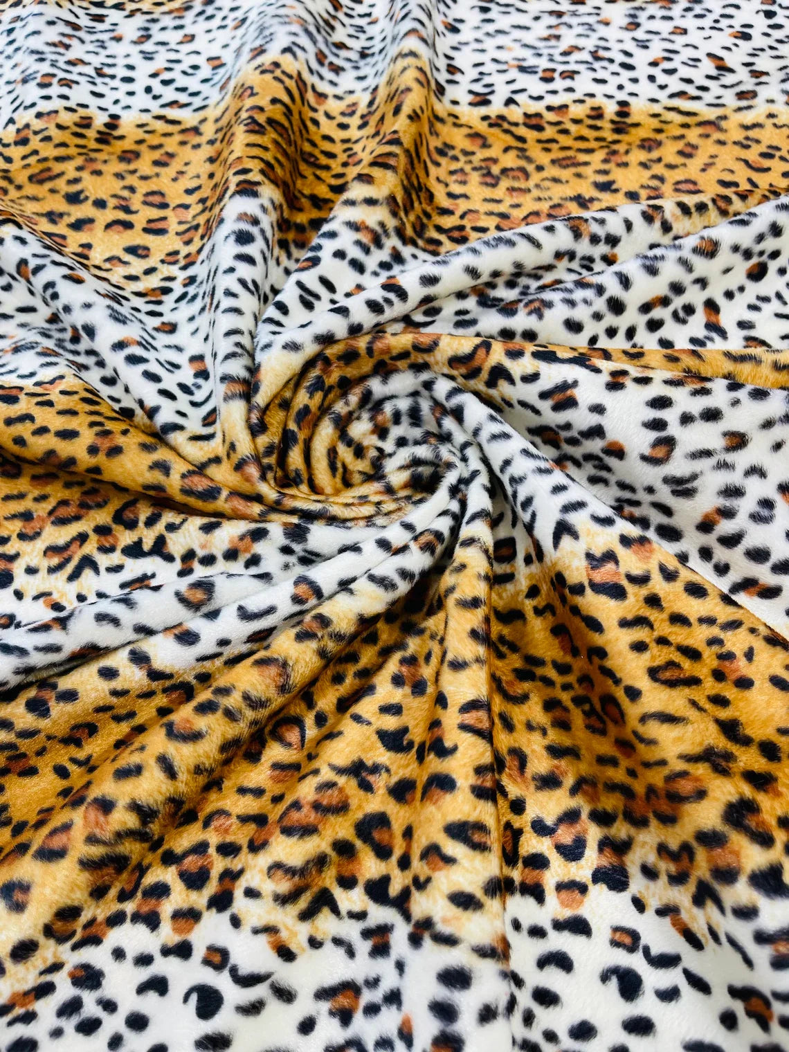 Leopard Velboa Faux Fur Fabric - Gold / White - Cheetah Animal Print Velboa Fabric Sold By The Yard