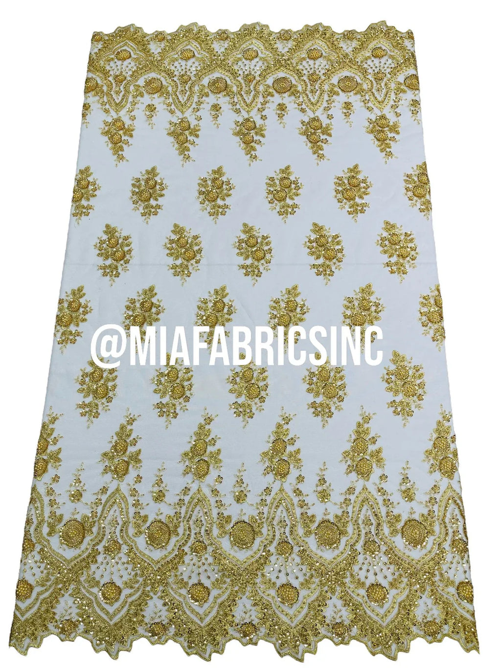 Round Flower Beaded Fabric - Gold - Embroidered Fashion Design Beads and Sequins On Mesh by The Yard