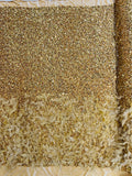 Feather Sequin Velvet Fabric - Gold - 5mm Sequins Velvet 2 Way Stretch 58/60" Fabric By Yard