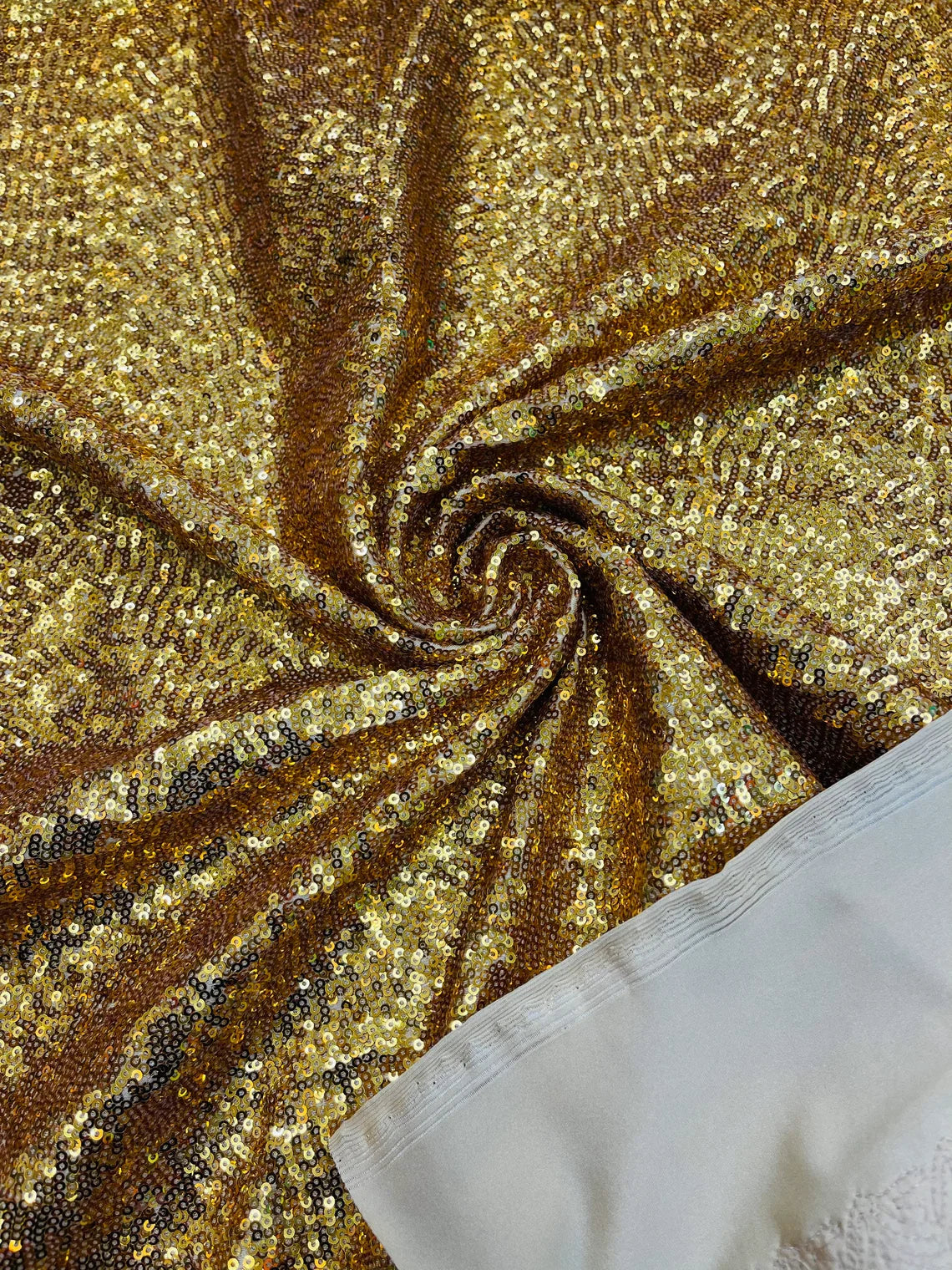 Mini Glitz Sequins Milliskin - Gold - 4 Way Stretch Milliskin Nylon Spandex Fabric Sold By Yard