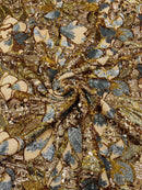 Orchid Design Sequins - Gold - 4 Way Stretch Full Sequins Floral Design Mesh Fabric By Yard