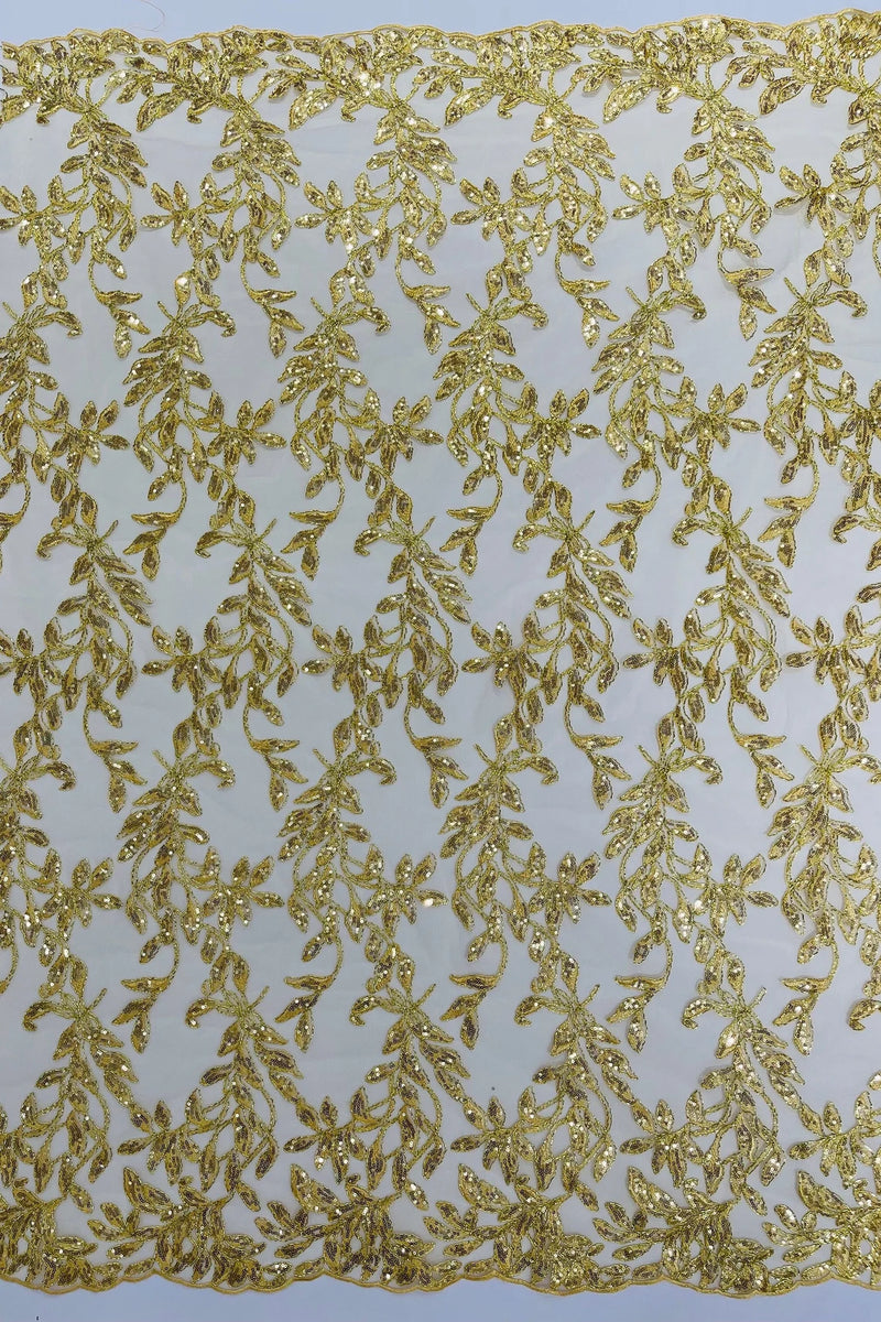 Lace Fabric - Yellow - Floral Mesh Fancy Lace Design Fabric By The