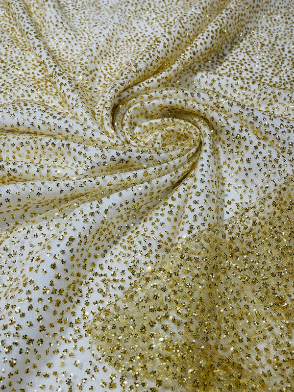 Glitter Mesh Sheer Fabric - Gold - 60" Wide Shiny Glitter Mesh Fabric Sold By The Yard
