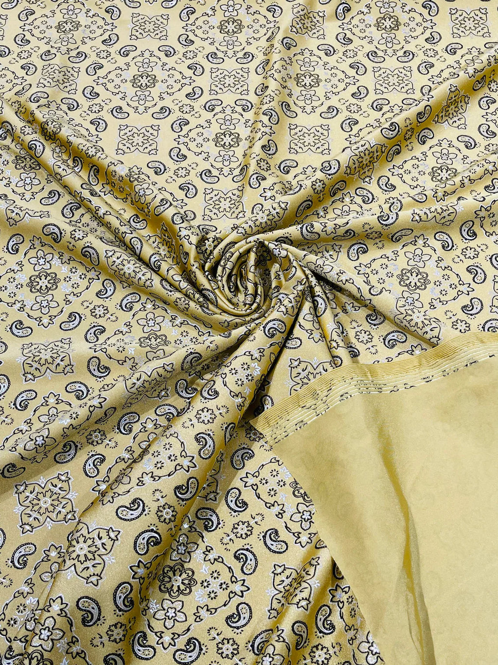 Bandana Print Fabrics - Gold - Lycra Spandex Bandana Fabric Sold By The Yard