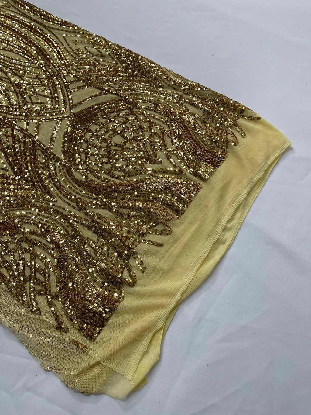 Long Wavy Pattern Sequins - Gold - 4 Way Stretch Sequins Fabric Line Design By Yard