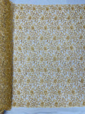 Embroidery Floral Bead Fabric - Gold - Bridal Embroidery Beaded Floral  Fabric Sold by Yard