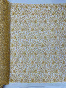 Embroidery Floral Bead Fabric - Gold - Bridal Embroidery Beaded Floral  Fabric Sold by Yard