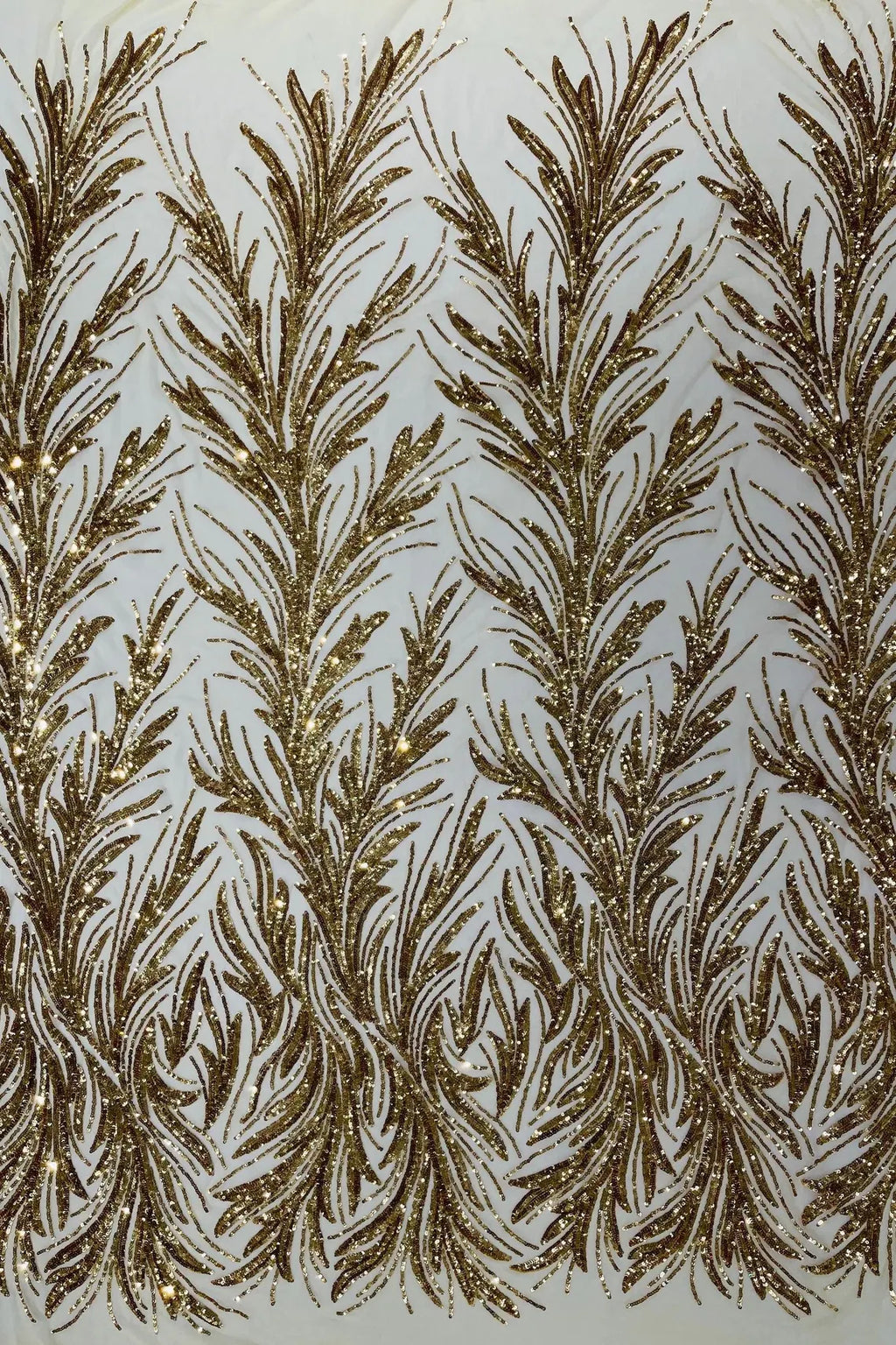 Leaf Design Stretch Sequins - Gold - 4 Way Stretch Lace Mesh Sequins Fabric by Yard