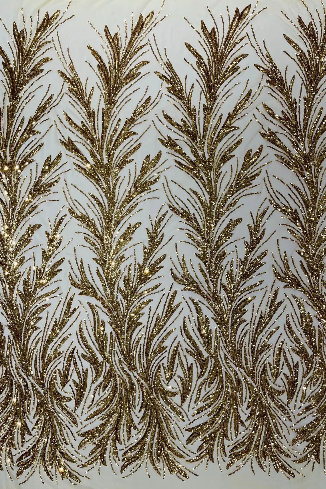 Leaf Design Stretch Sequins - Gold - 4 Way Stretch Lace Mesh Sequins Fabric by Yard