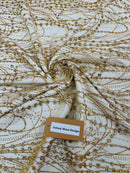 Tulle Glitter Fancy Line Fabric - Gold - Tulle Fabric with Sparkle Glitter Design Sold By Yard