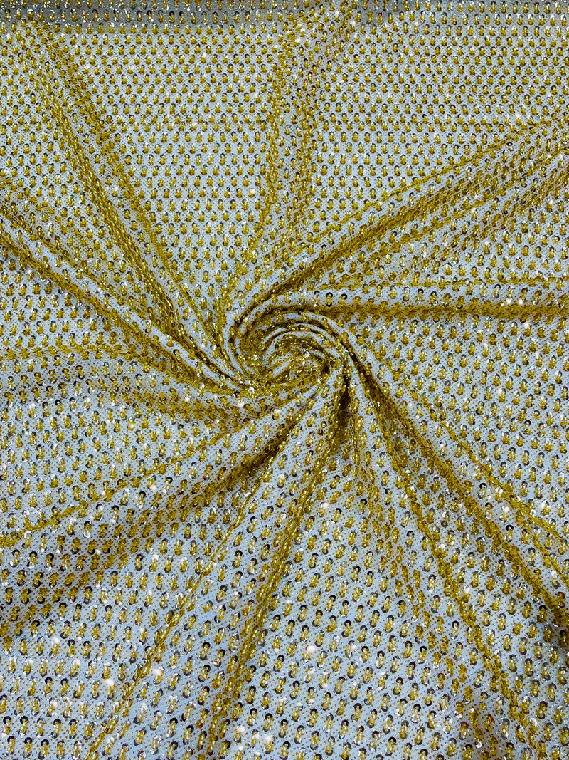 Beaded Glitter Tulle Fabric - Gold - 60" Wide Shiny Glitter Mesh Fabric Sold By The Yard